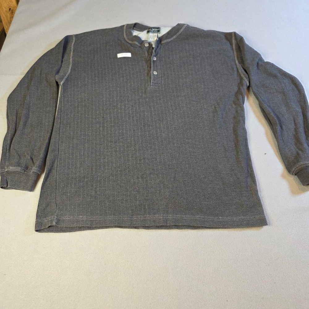 Basic Equipment Mens Gray Ribbed Henley Long Sleeve Shirt Distressed Grunge M